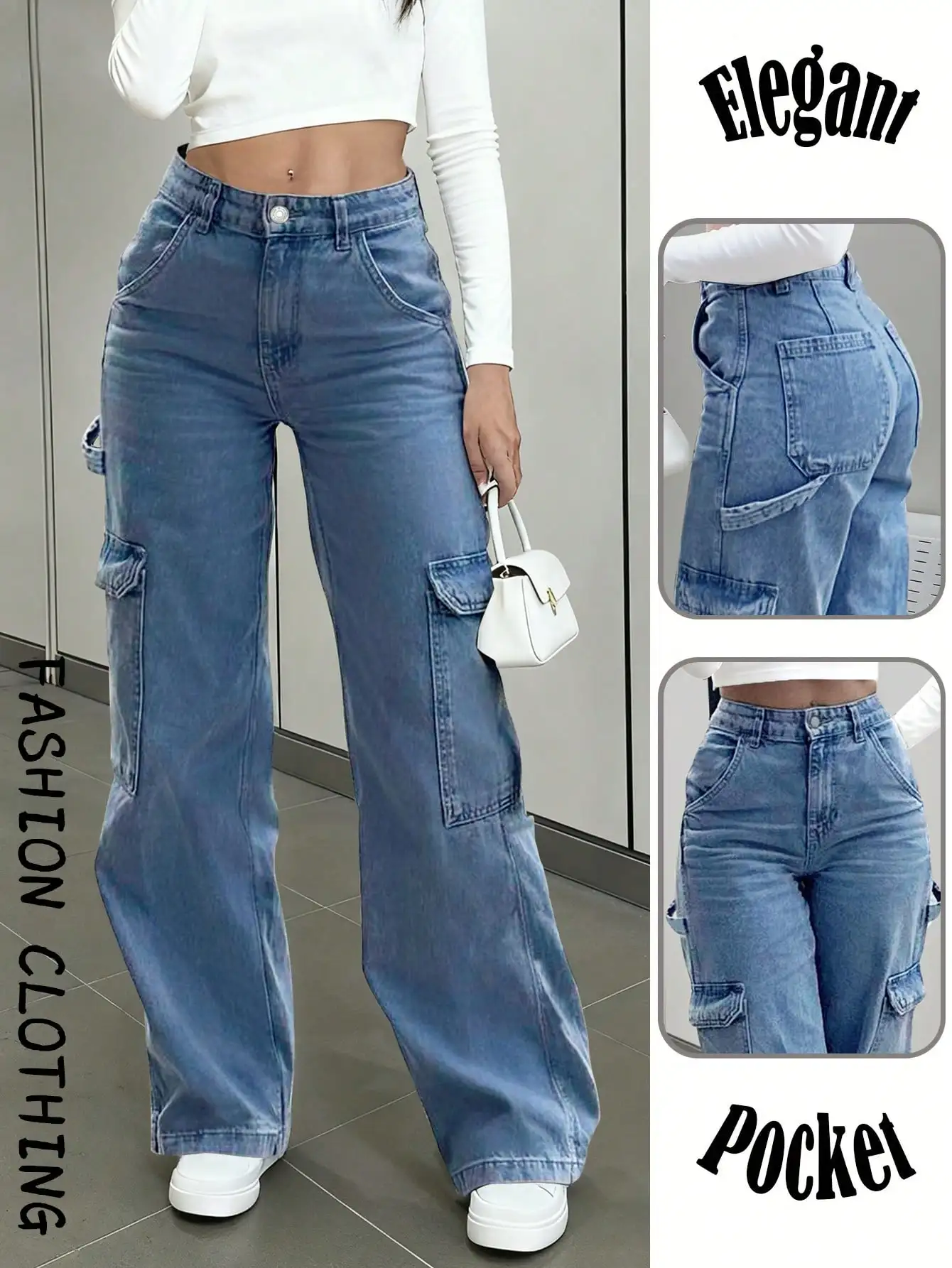 

Женские джинсы карго с высокой талией и широкими штанинами, винтажный деним с множеством карманов, повседневная уличная одежда для весны и лета