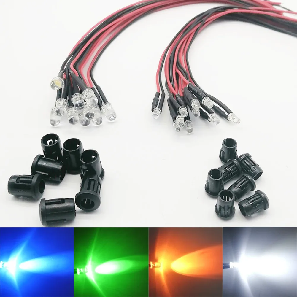 50pcs 12V 5MM Pre Wired Led Light Emitting Diodes For Model Assortment Kit For DIY Lighting Accessories