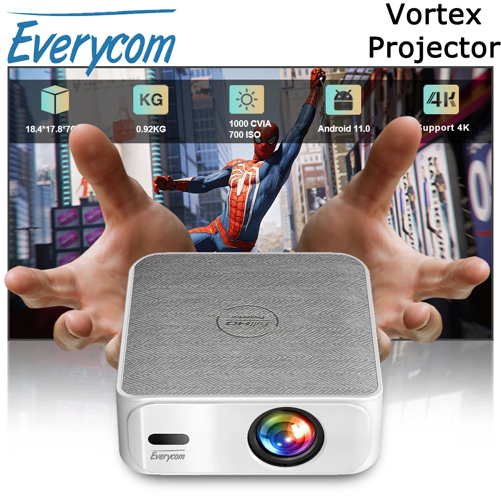 

Everycom Vortex Projector 1000CVIA Mini HD 1080P Support 4K Decoding LED WIFI Projector Home Theater Portable Video Smart Beamer