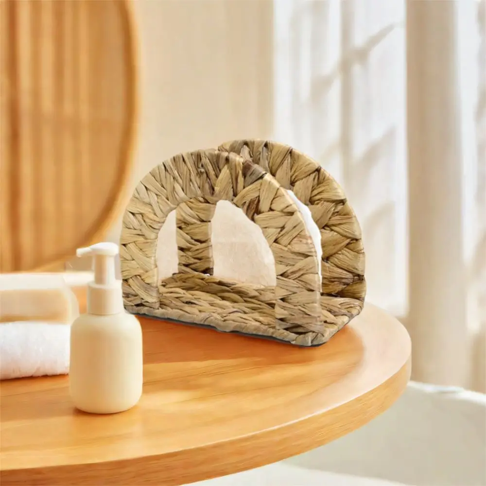 

Handmade Woven Napkin Holder Decorative Space Saving Straw Tissue Dispenser Multi-purpose Non-slip Bottom