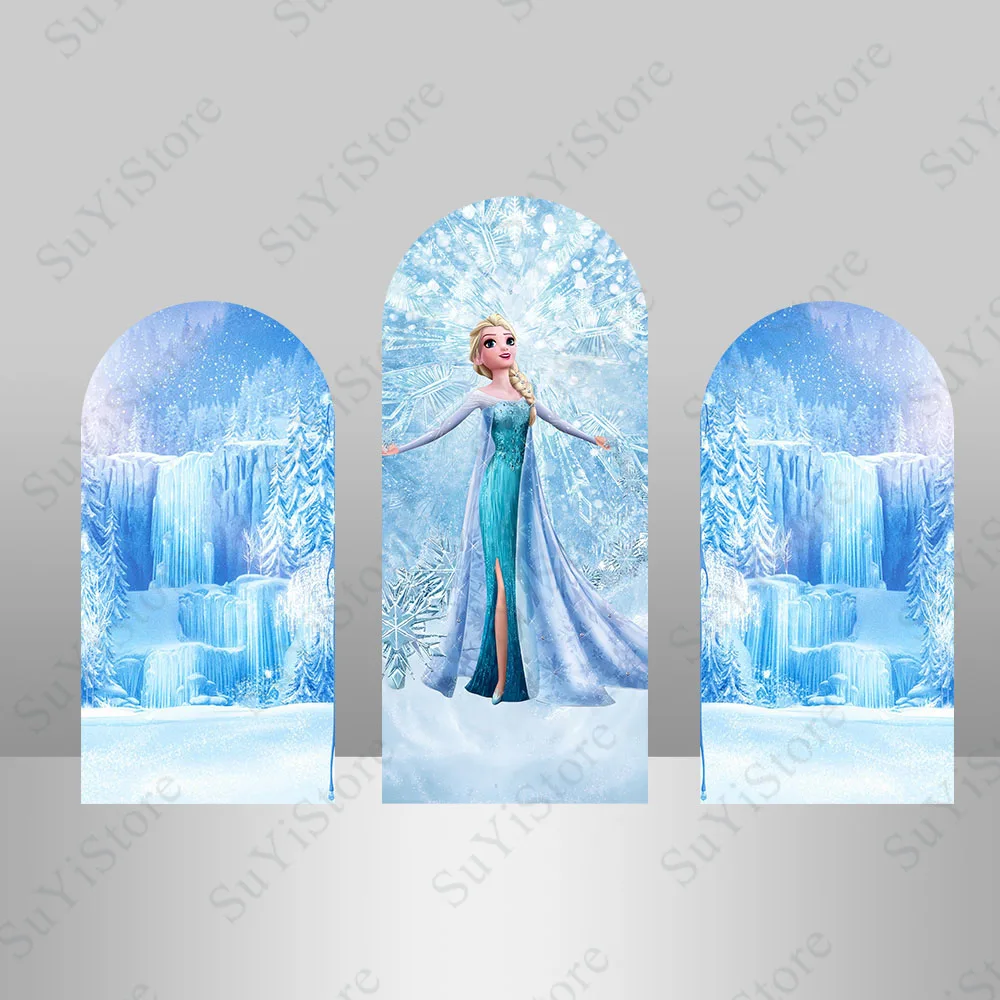 Telón de fondo de fotografía con arco de Elsa de Frozen, decoración de fiesta de cumpleaños de princesa Disney, pared de poliéster, accesorios para fotomatón