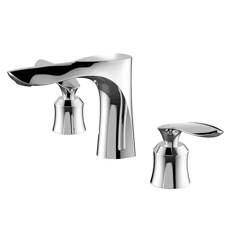 

Luxury Chrome Three-Hole Split Basin Faucet Double Control Double Handles Bathroom Mixer Tap No Splashing Design
