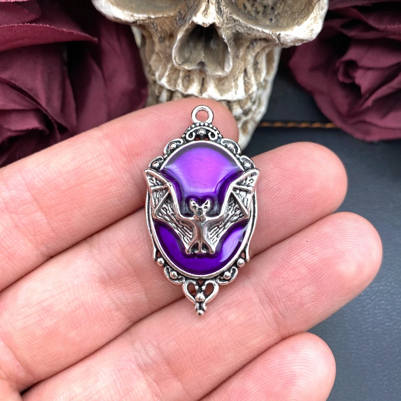5 Stück 42*23mm Gotischer Vampir-Fledermaus-Cameo-Anhänger, Emaille-Fledermaus-Charms, Designer-Anhänger für Schmuckherstellung, DIY-Schmuckzubehör – Detail 3