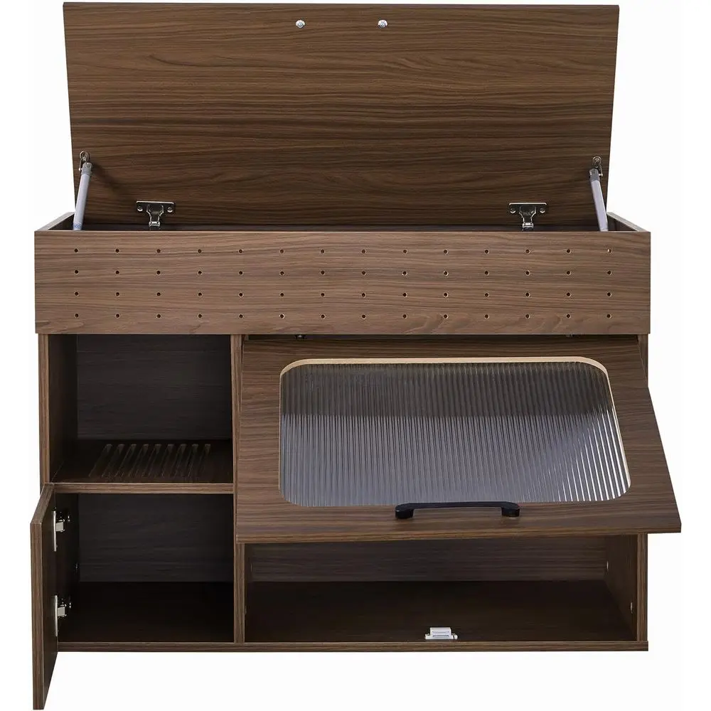 

Walnut Cat Litter Box with Storage, Acrylic Door, Large Capacity, Roller Design, 35.5 x 16.3 x 27.2