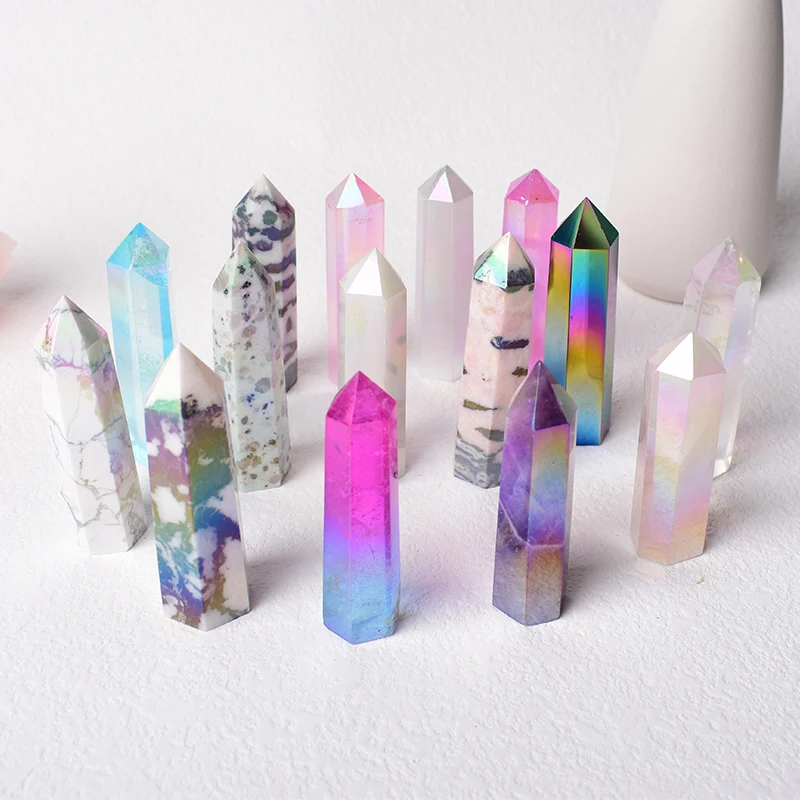 Natural Aura Clean Quartz Colorful Crystal Point Wand Healing Stone Meditation Home Decor Reiki Obelisk Stone Chakra Tower Gift