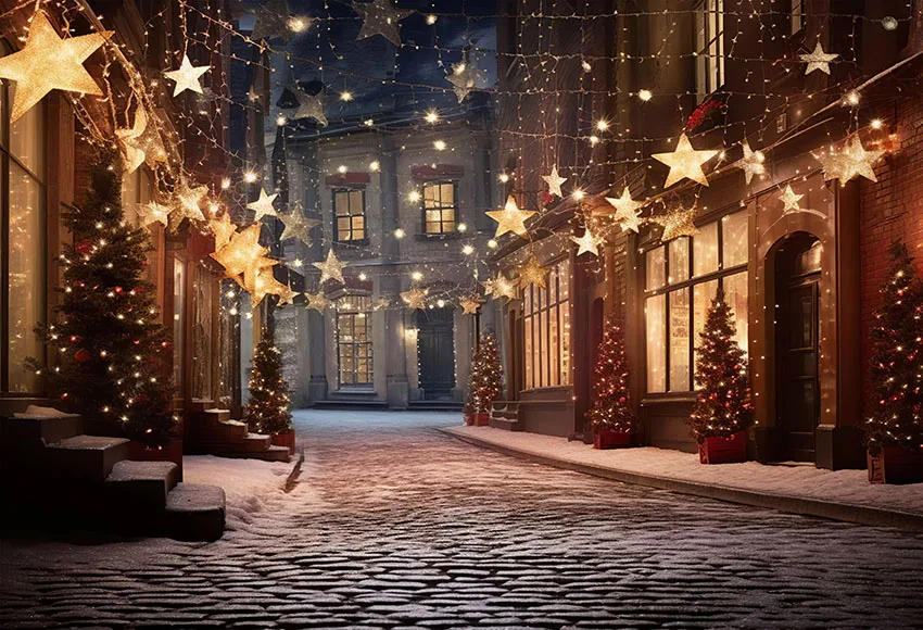 Mehofond Photography Background Christmas Snowy Street Lamps House Shop Xmas Tree Kid Family Portrait Decor Backdrop Photo Studi