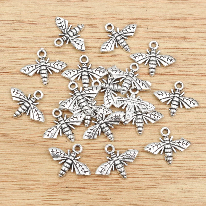 40pcs 17x14mm Antique Silver Plated Bee Handmade Charms Pendant:DIY for bracelet necklace