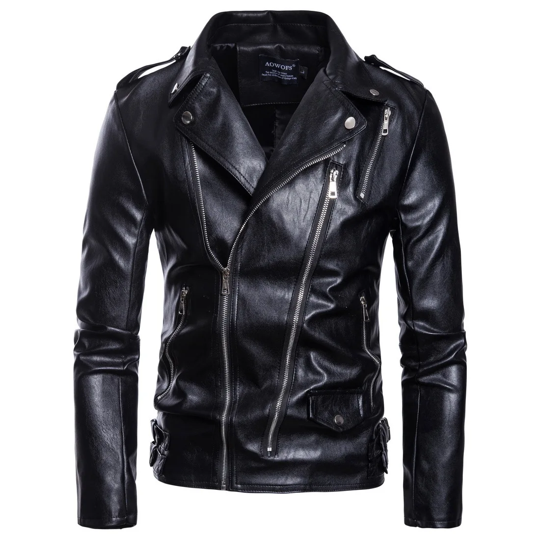 Autumn New Fashion Mens Motorcycle Leather Jacket with Multiple Zippers Motorcycle Jacket Men Leather Jacket