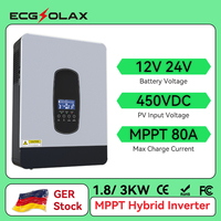 ECGSOLAX 1.8KW 3KW Hybrid Solar Inverter 12V 24V 230V With 80A MPPT Charge Controller Pure Sine Wave Hybrid Inverter Max PV 450V