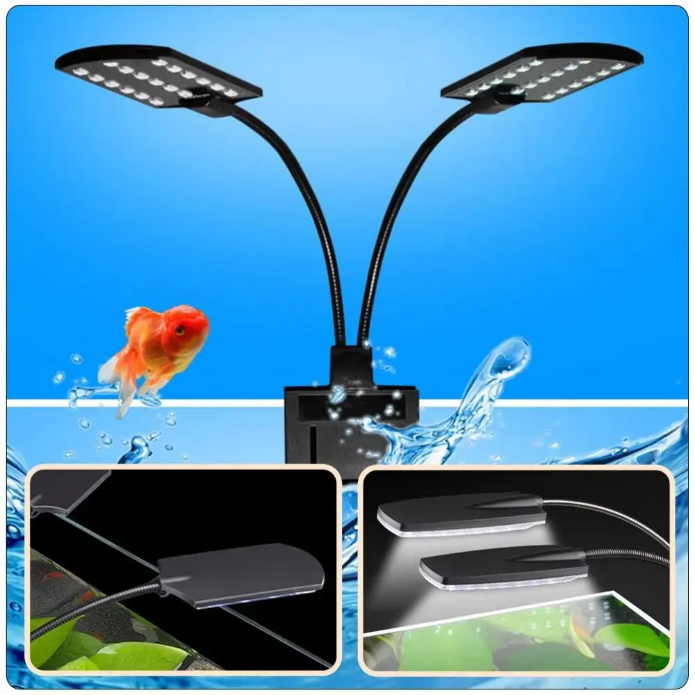 

Double Head Clip on Aquarium Light White Light Flexible Bendable LED Aquarium Light Practical Clip-on Design Fish Tank Clip Lamp