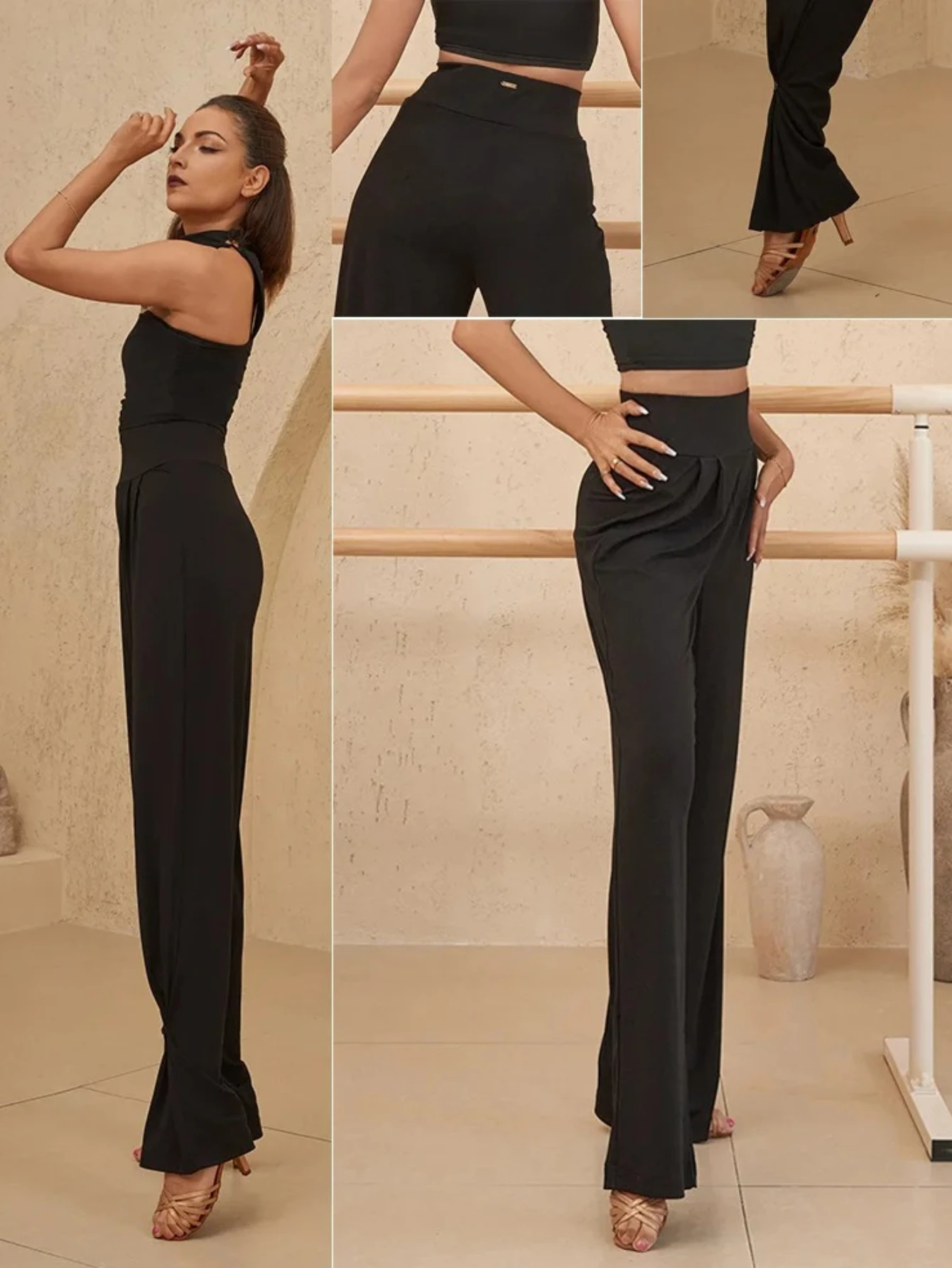 Shu Latin Dance Wide-legged Pants Female Adult High-waisted Bouffant Pants Double Wear Modern National Standard Dance Practice view 5