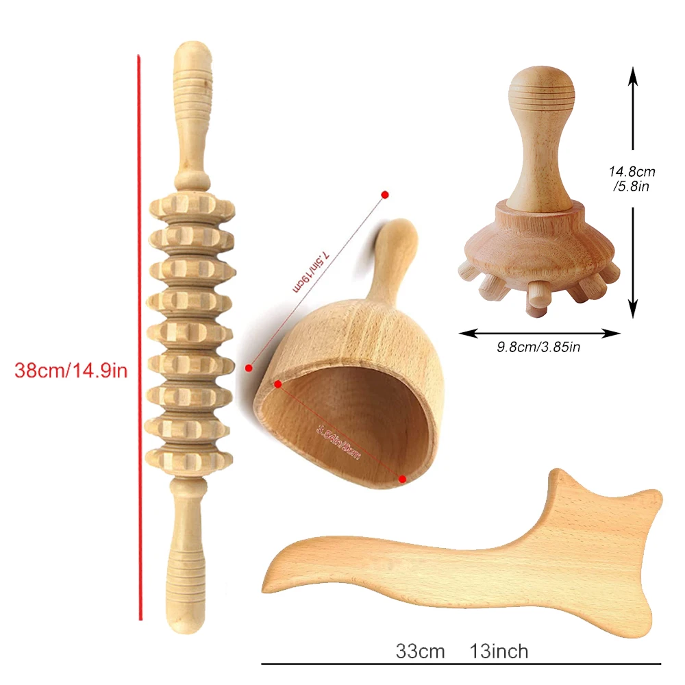 Wood Therapy Massage Tools 4-in-1 Lymphatic Drainage Massager Wooden Massager Body Sculpting Tool for Muscle Pain,Anti-cellulite