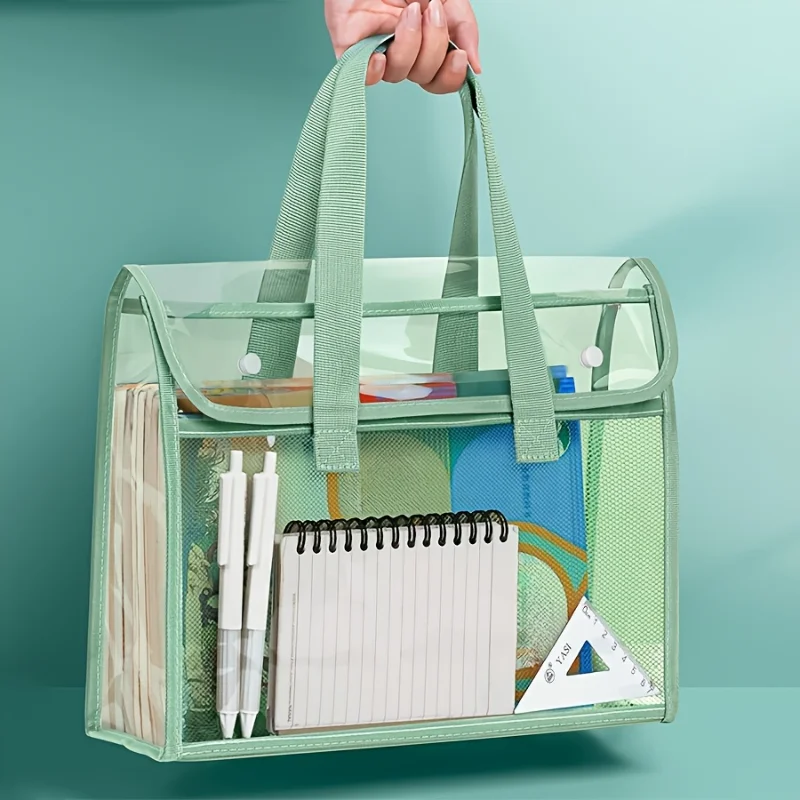 1 Large Capacity Portable Transparent Waterproof Hand-Held Folder Self-Adhesive File Pocket Office Supplies Expandable File Bags