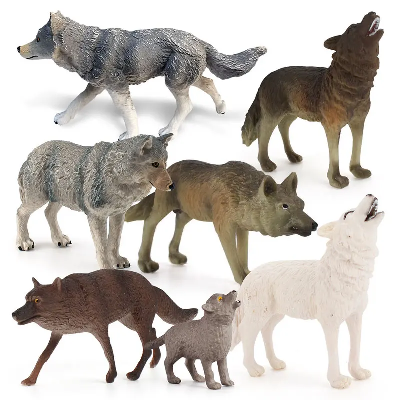 

7pcs/set Simulation Wild Wolf Figurine Little Statues Coyote Siberian Wolf Toy Animal Model HG75