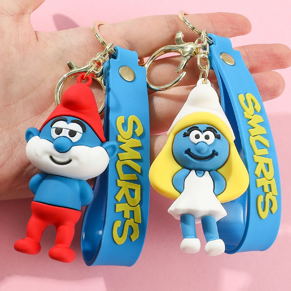 Anime Figure Smurfs Keychain Painter Engineer Chef Modeling Bag Pendant Car Accessories Key Chain for Birthday Gift