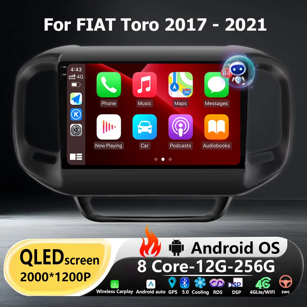 Car Radio Multimedia Video Player GPS Navigation QLED Touch Screen For FIAT Toro 2017 - 2021 Android 16 Auto Carplay Head Unit