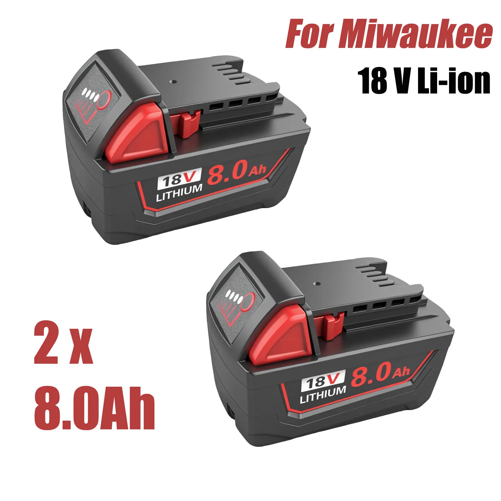 

2 Packs Battery 18V 8.0Ah Lithium Battery Replacement for Milwaukee for M18 48-11-1840 48-11-1828 Cordless Power Tool Battery