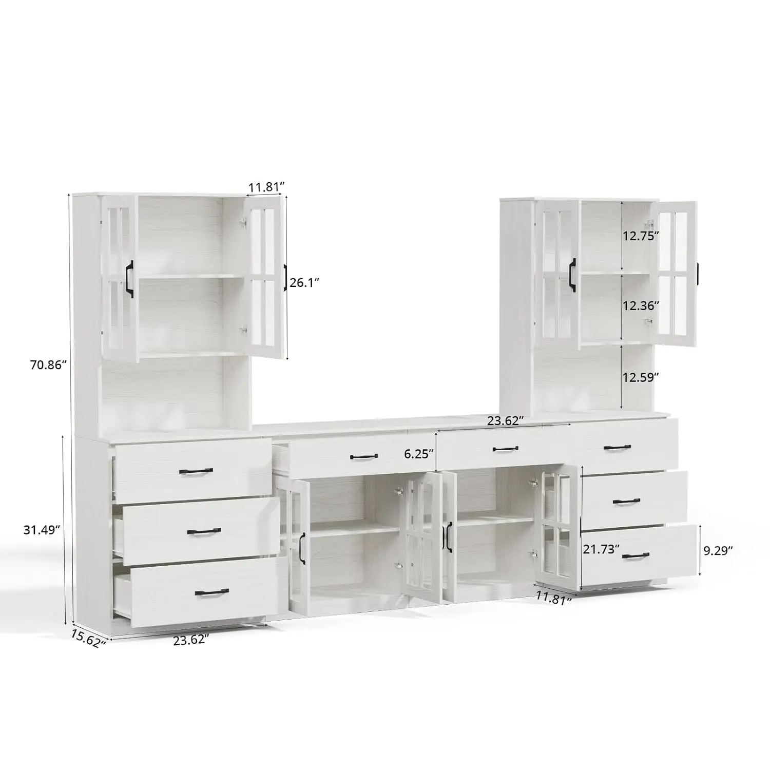 Estante Modular para TV de 95 polegadas com Armário e Prateleiras para Sala de Estar 2B+2G Branco, Personalizável