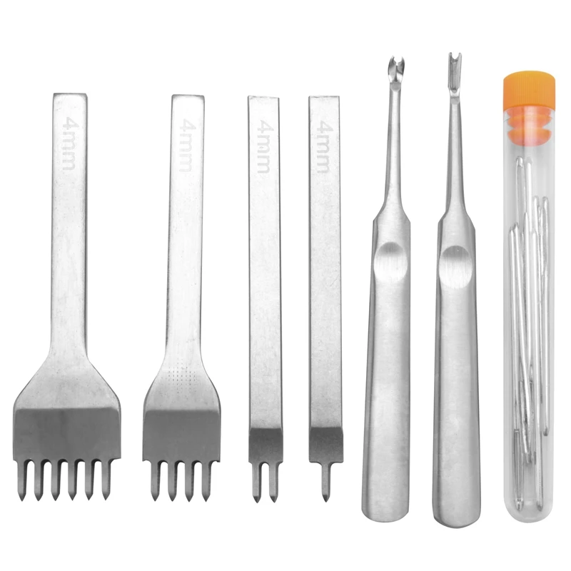 BMBY-Leather Stitching Chisel Set, Lacing Stitching Punch, Stitching Groover Beveler And Sewing Needles, Leather Crafts Tool