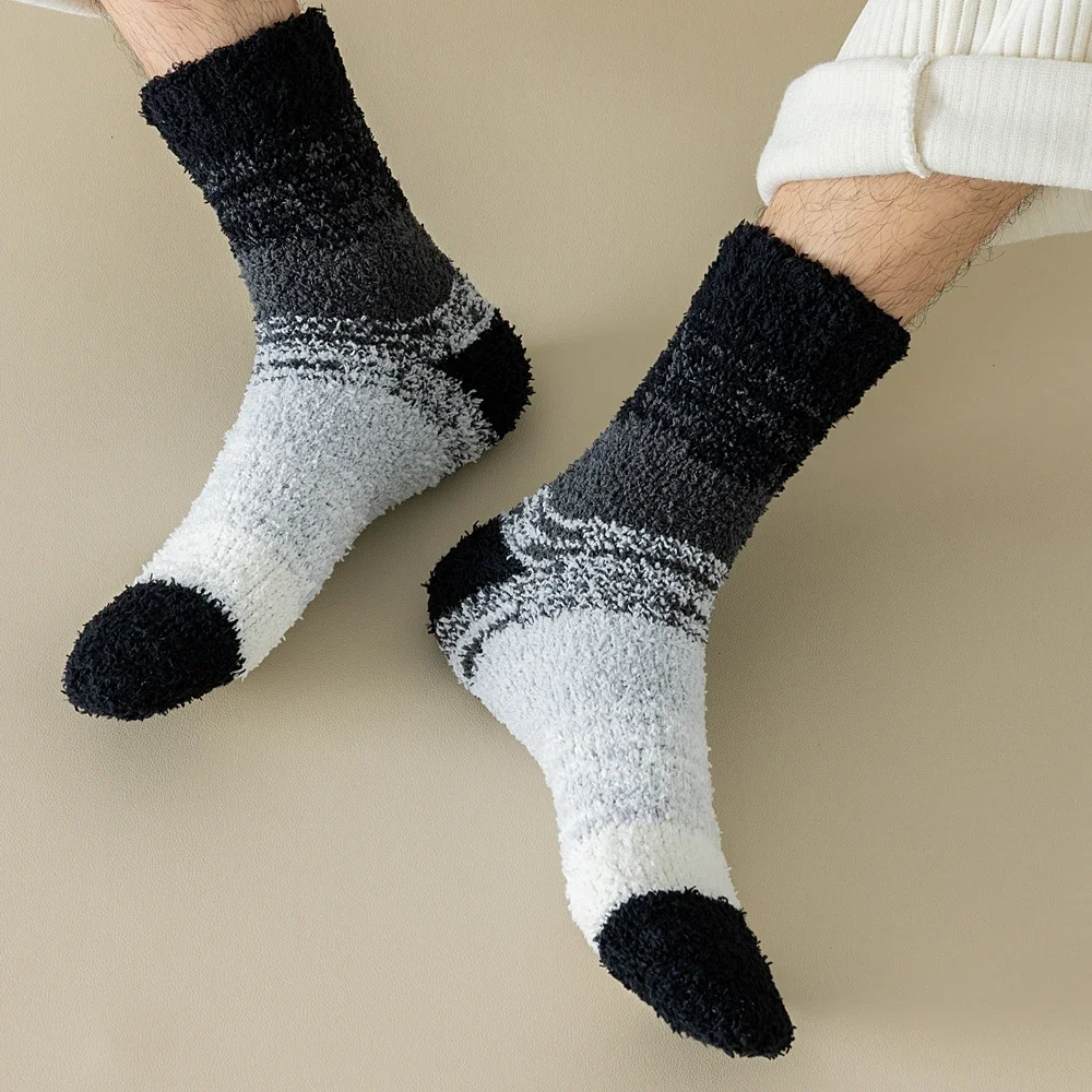 5 Pairs Thermal Winter Socks Men Cozy Fluffy Warm Socks Coral Fleece Thick Sleeping Floor Socks Boys