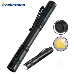 Mini Portable Penholder LED Flashlight for AAA Batteries Night Walking Lighting Maintenance Work Torch Camping Lantern