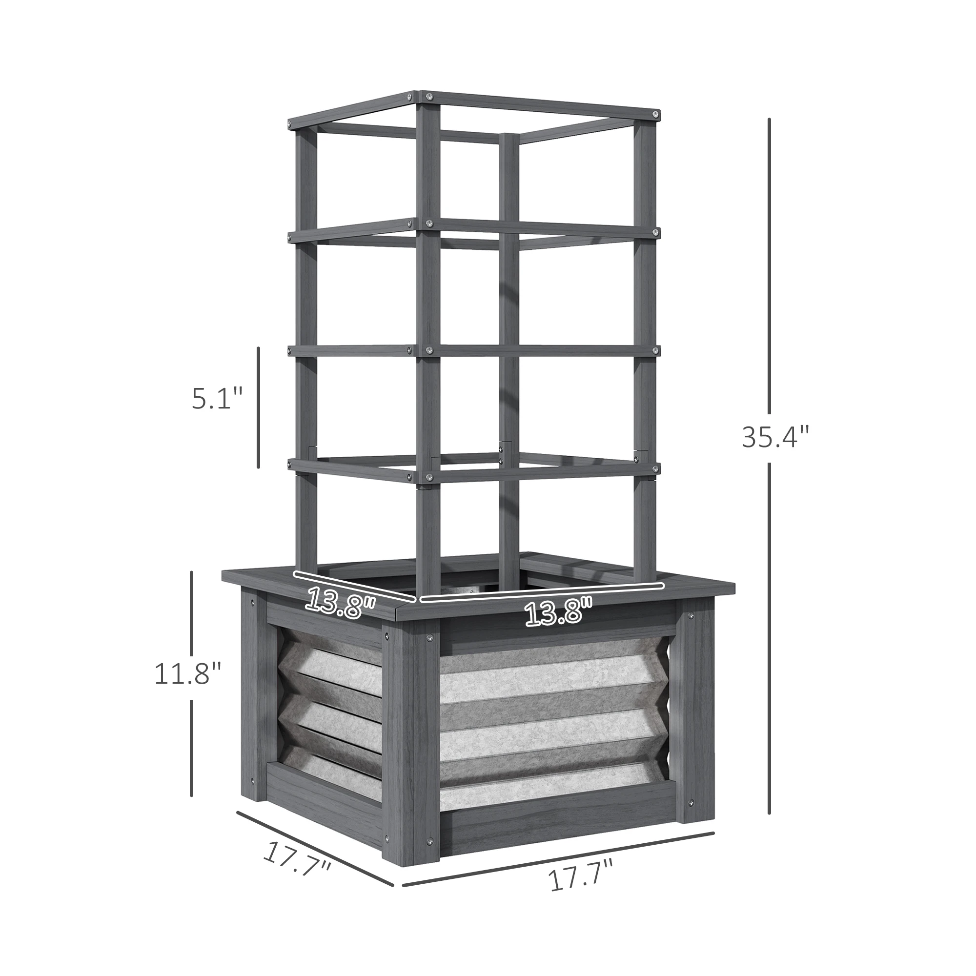 Versatile Raised Garden Bed,Galvanized Planter Box Elevated Garden Bed,Wooden Garden Bed with Trellis