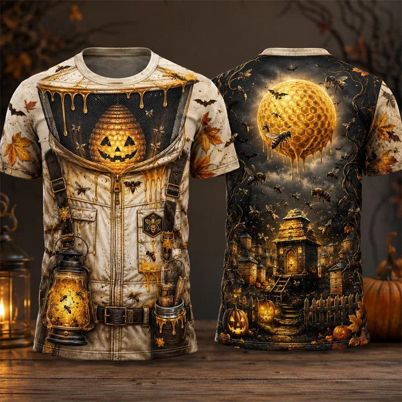 Zombie Diner Halloween T Shirt 3D Graphic Print Horror Waitress Pumpkin Short Sleeve Crew Neck Unisex Retro Party Streetwear Top