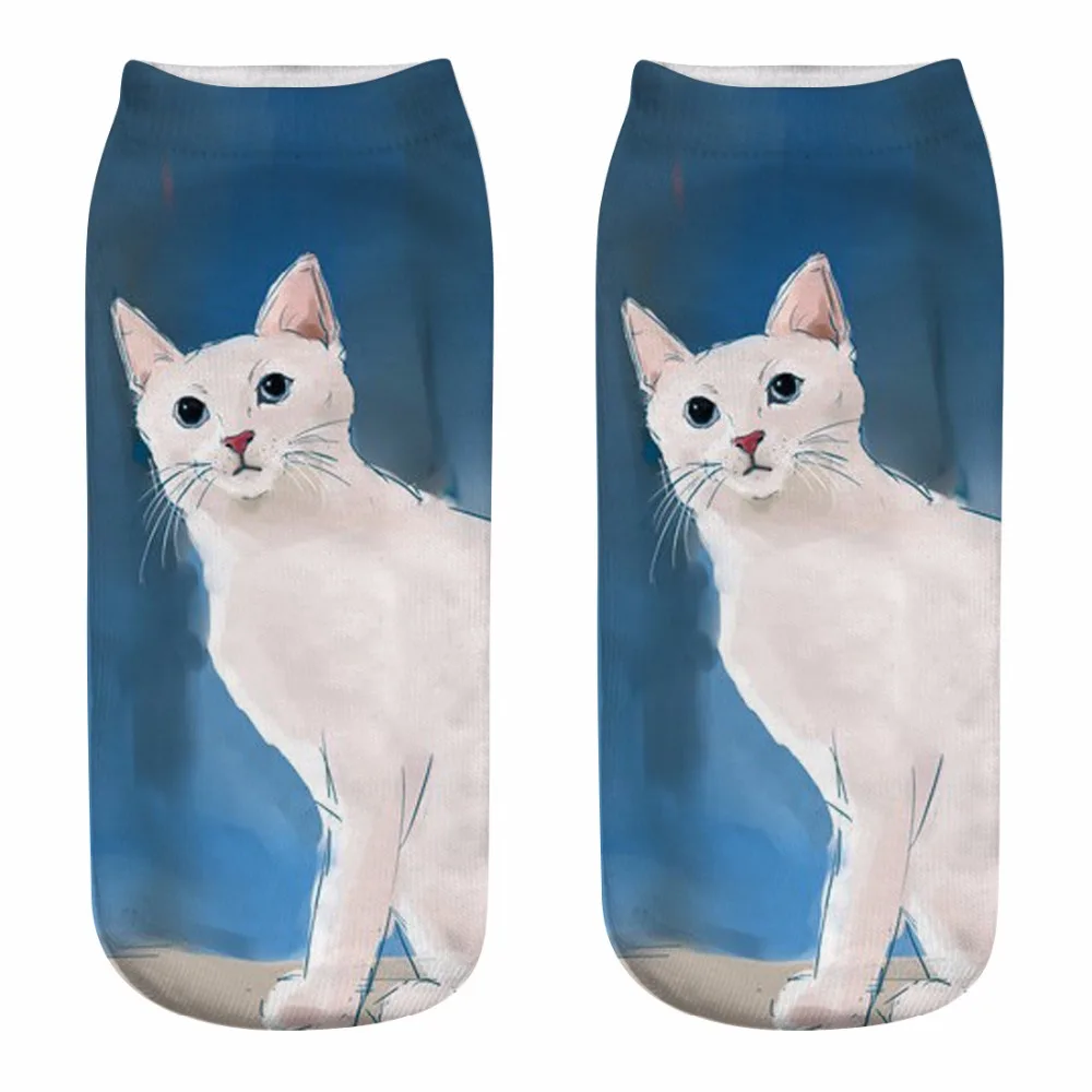 Women's Funny Animal Cute 3D Print Kitten Ankle Socks Unisex Fashion Sokken Cartoon Cat For Female Dropship