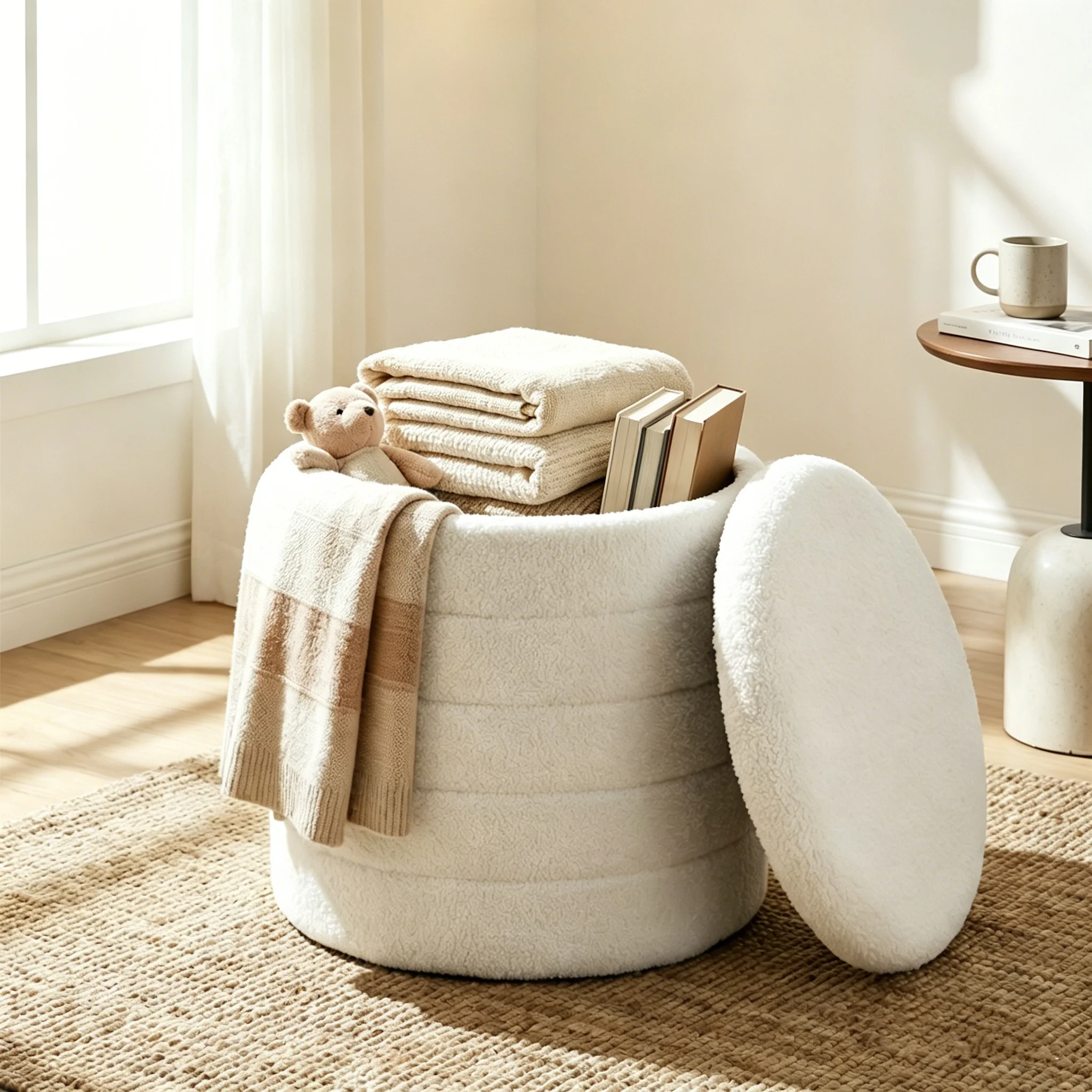 WOLTU Taburete tapizado con tapa, otomana de felpa, taburete plegable, reposapiés que ahorra espacio para sala de estar, dormitorio, hogar