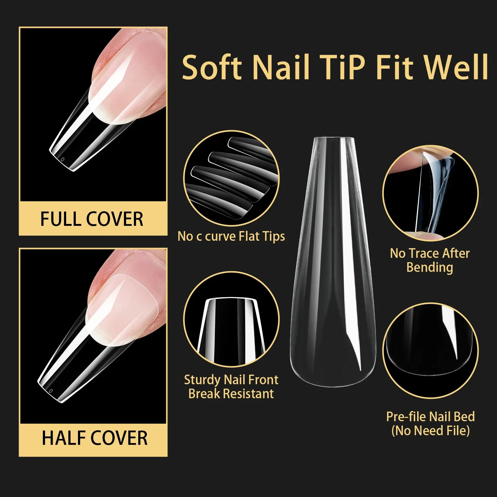 Fake Nails False Nail Acrylic American Capsule Gel Shot Artificial Transparent for Frence Fingernails Coffin Full Cover Tips