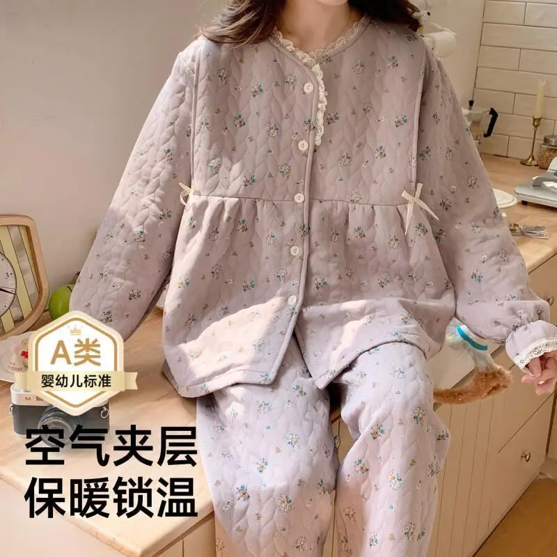 

Women's Pajama Set Comfortable Sleepwear Big Size Plush Coral Fleece Autumn Winter Christmas Loungewear Long Home Clothes Girl