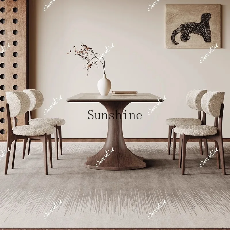 Simple medieval walnut full base plate solid wood dining table and chair combination  FT