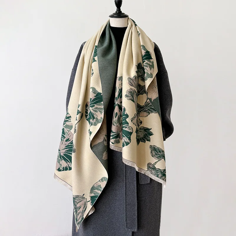 

2024, новый брендовый дизайн, двусторонний утолщенный шарф из пашмины в форме лотоса, кашемировая короткая шаль для бороды, зимний теплый женский шарф Bufanda