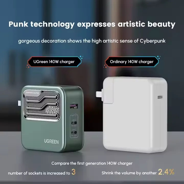 TLF UGREEN Caricatore USB C a ricarica rapida da 140 W Adattatore di alimentazione per caricabatterie da muro GaN pieghevole a 3 porte per laptop
