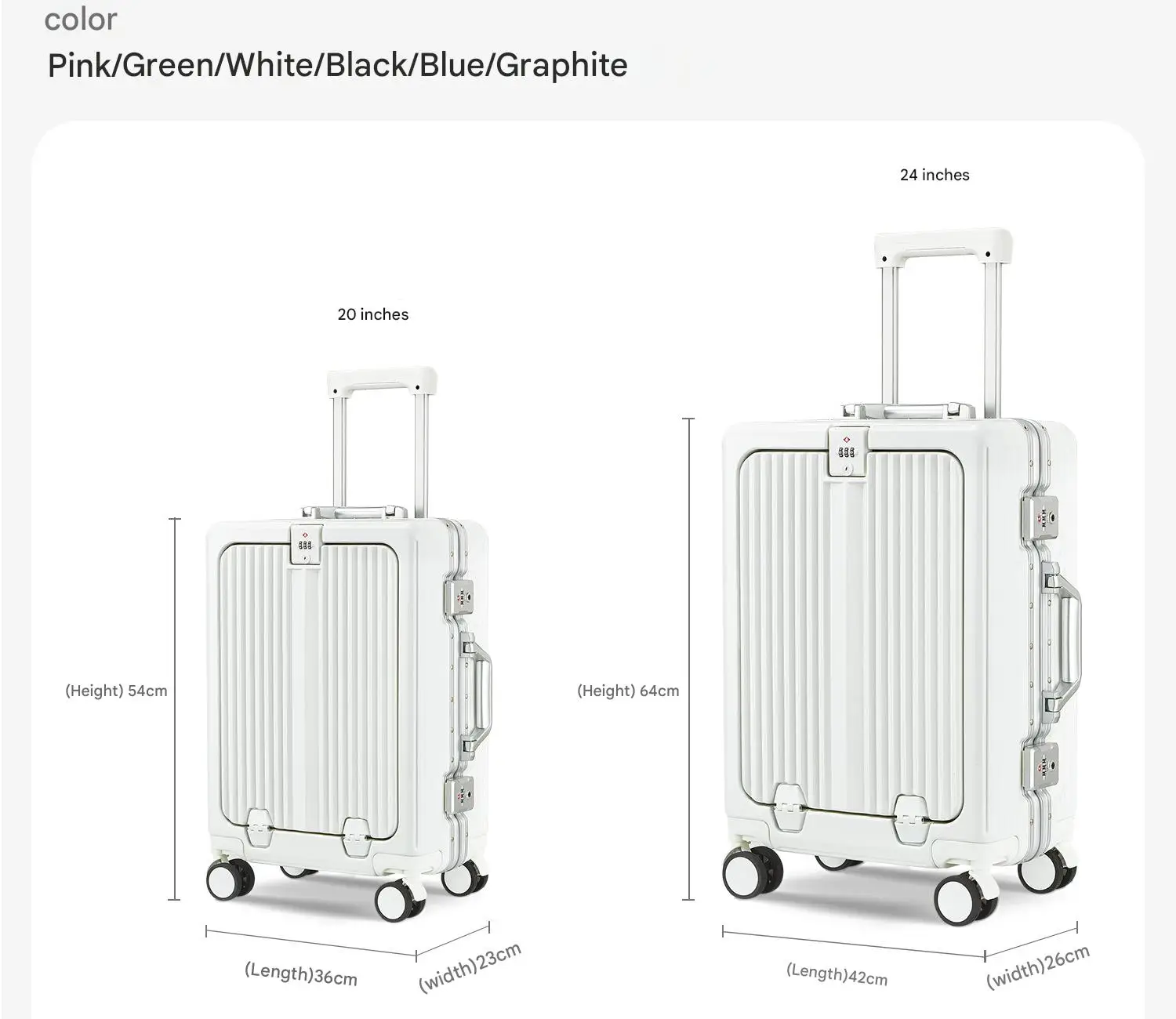 Front Opening Pocket Suitcase with Aluminum Alloy Frame Lock Trolley Bags Travel Rolling Luggage USB Charging Plug Spinner Wheel