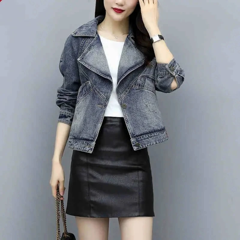 

Denim Jacket Women 2023 New Temperament Casual All-match Jeans Coat Female Large Size Loose Short Long-sleeved Outerwear Trend