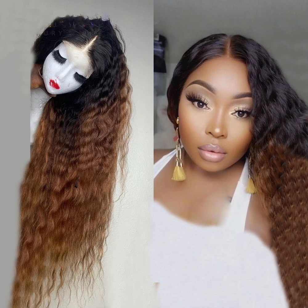 

Мягкий предварительно сорванный парик коричневого цвета с эффектом омбре, длина 26 дюймов, плотность 180, парик спереди для женщин, синтетические кудрявые вьющиеся волосы с детскими волосами, бесклеевые