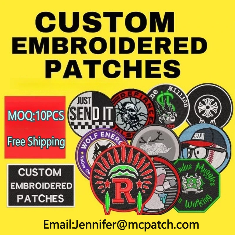 Benutzerdefinierter Stickerei-Patch zum Aufbügeln, Logo, Teamgruppe, personalisierter DIY-Schmelz-Patch, Klett-Patch für Kleidung, Mindestbestellmenge, 10 Stück