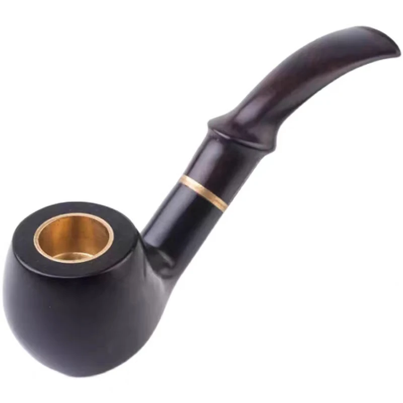 Pipe Solid Wood Small, Medium and Large Traditional Old-Fashioned Coarse Cigarette Or Cut Tobacco Curved Men's Pure Copper