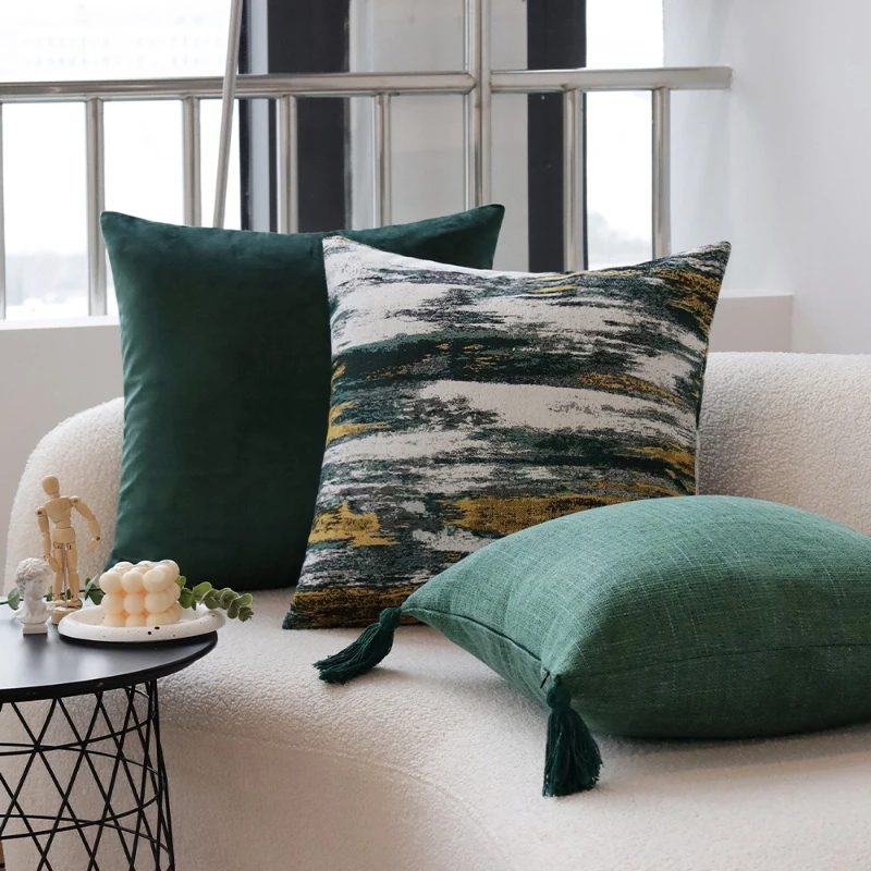 

Наволочка декоративная 45x45 см, зеленая, абстрактная, с текстурой в скандинавском стиле, для дома и отеля, 2026