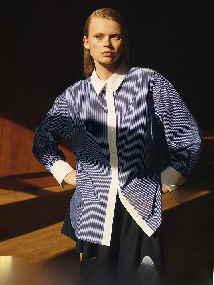 

H&M Women's Shirt Summer Simple Soft Long Sleeve Elegant Oversized Silken Shirt Casual Style Loose Fit Long Length Cotton 100%