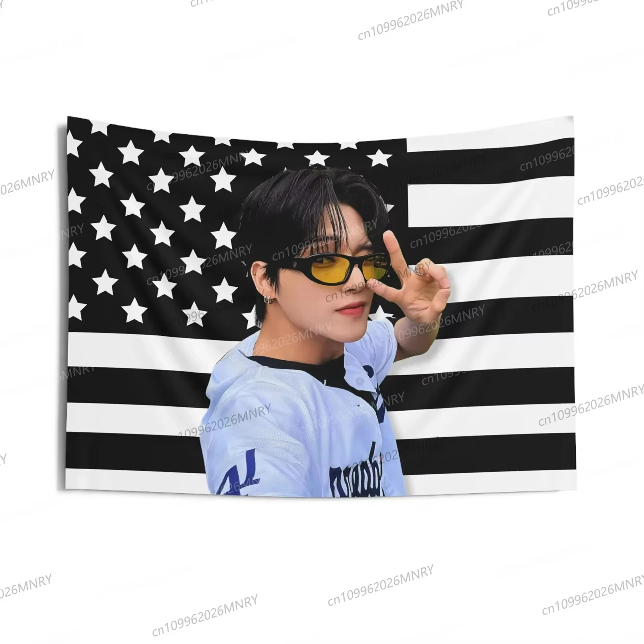 Bandera de Kpop con diseño de la bandera mexicana y rostro atractivo de Mingi, Banner para concierto de Ateez, Golden Hour Part 3 In Your Fantasy, Tapiz de la gira mundial de Ateez