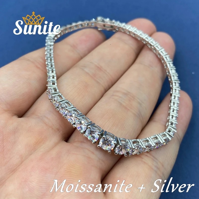 Sunite Luxury Gradient 5mm--3mm Moissanite Tennis Bracelet for Women Men 925 Sterling Silver Bangle Wedding Sparkle Diamond GRA