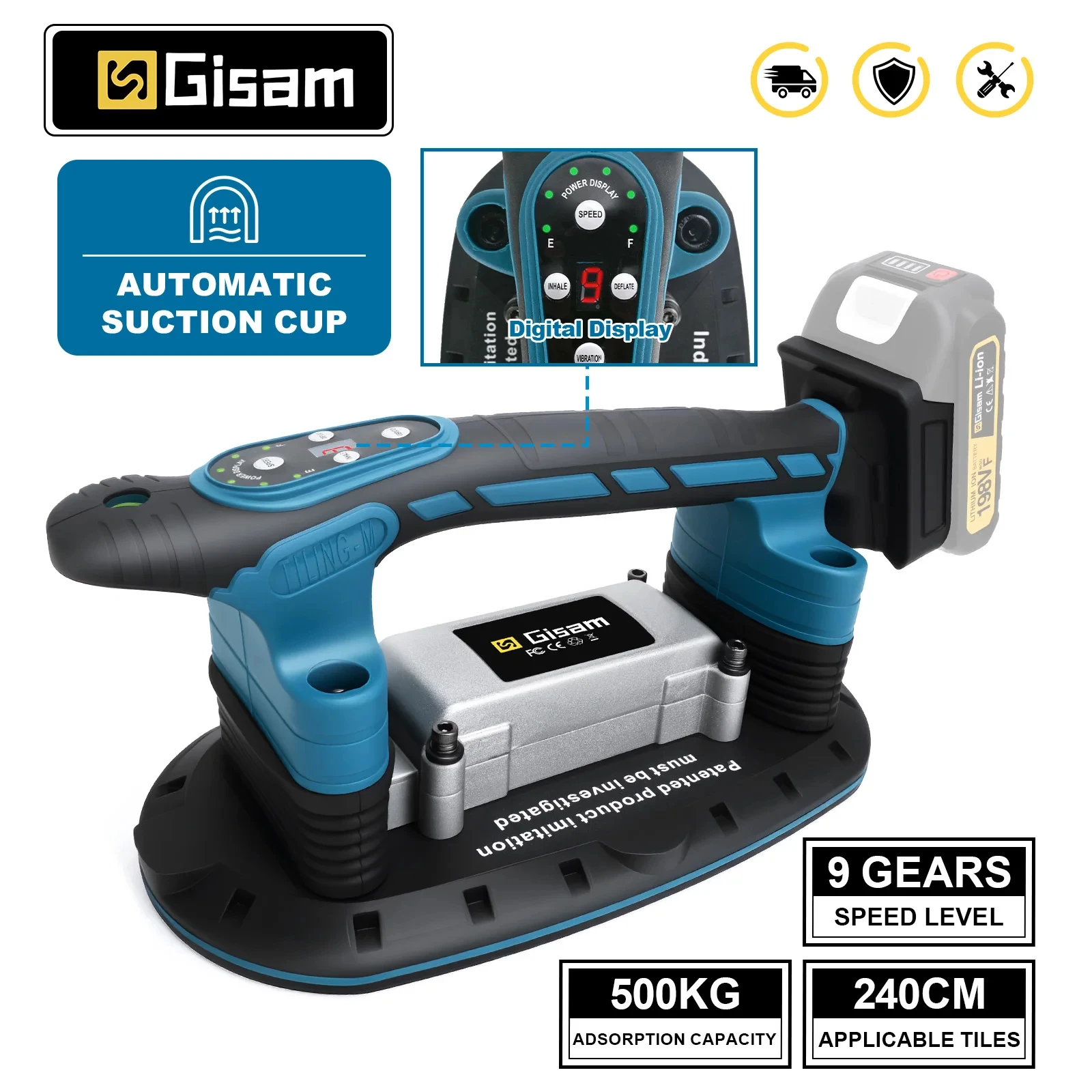 Gismis 500KG carrelage carrelage Machine carrelage vibrateur ventouse 9 vitesses sol vibrateur nivellement outil électrique pour makita 18v batterie broche