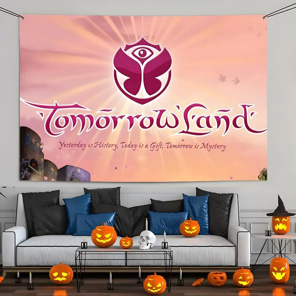 T-Tomorrowlands Music Logo Flags Aesthetic Wall Tapestry Printed Wall Hanging Living Room Party Outdoor Decor