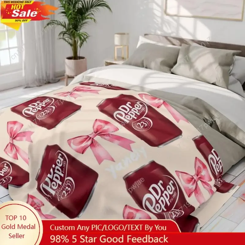 Soft Funny Throw Blanket Dr Pepper With Coquette Bow Flat Velvet Blanket Multipurpose Office Bedding Blanket Custom blankets