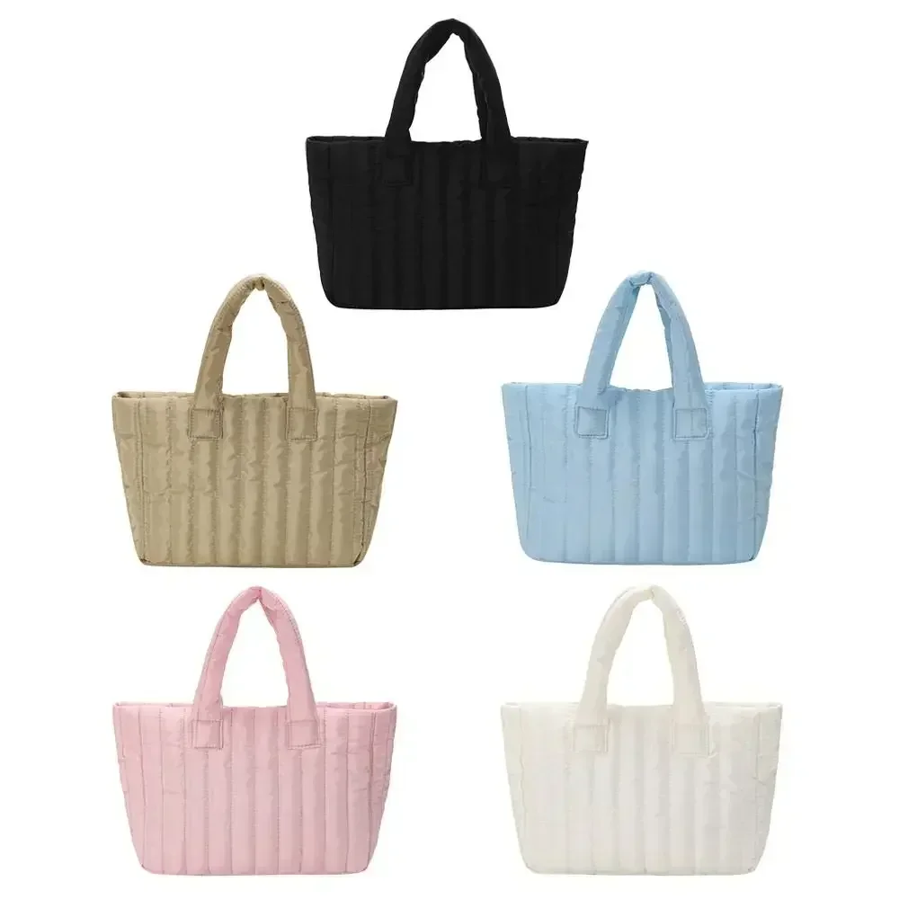 CDB Fashion Women Girls Large Capacity Cotton Padded Shoulder Totes Bag Casual Hobo Stripe Handbags