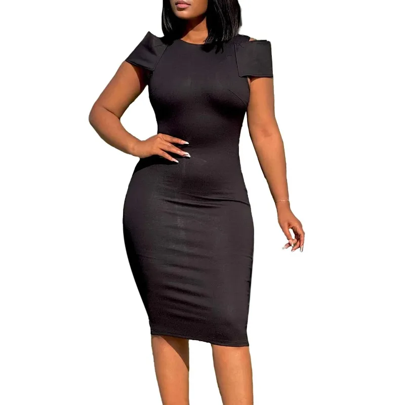 

Africa Clothing Short Sleeve Dress African Dresses For Women Sexy O-Neck Perspective Slim Office Lady Party Dress