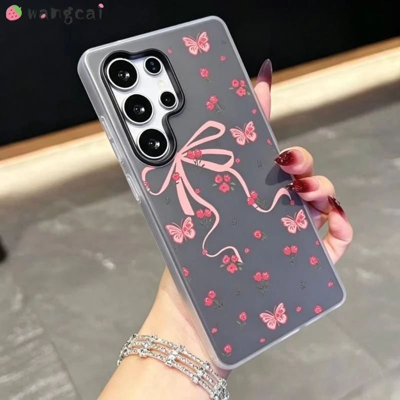 ins Style Rose Butterfly Phone Case For Samsung Galaxy A57 A37 A73 A72 A71 A56 A55 A54 A53 A52 A52S A51 A50S A36 A35 A34 Cover