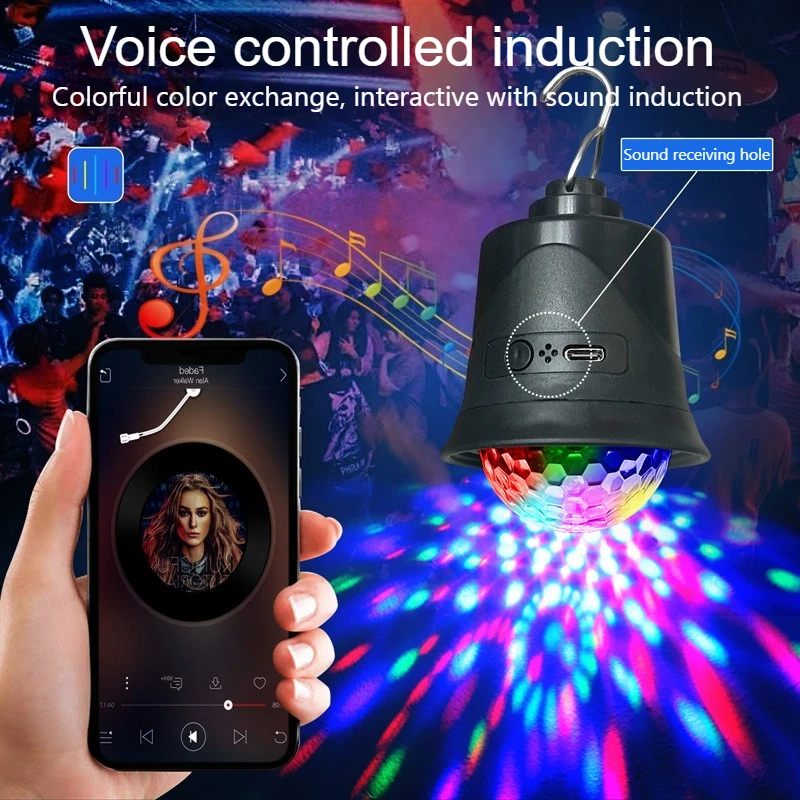 ไฟดิสโก้ RGB มินิสเตจ ดีเจ แบบพกพา ชาร์จผ่าน USB 3W ลูกบอลดิสโก้หมุนได้ 7 สี สำหรับงานปาร์ตี้และตกแต่งบ้าน